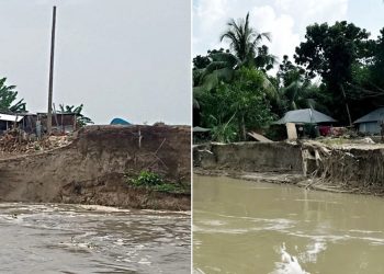 পদ্মা নদীর ভাঙনে তীব্র উদ্বেগ বাড়িঘর ছাড়ছে শতাধিক পরিবার