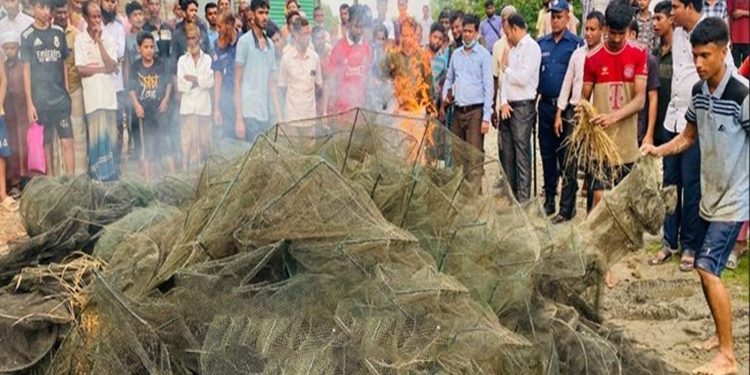 গোপালপুরে ৫ লাখ টাকার অবৈধ চায়না জাল জব্দ ও ধ্বংস
