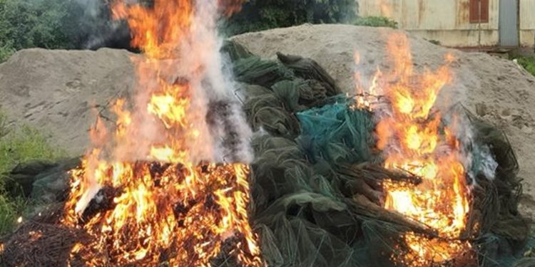 অবৈধ চায়না জাল ধ্বংসে কালিহাতীতে অভিযান