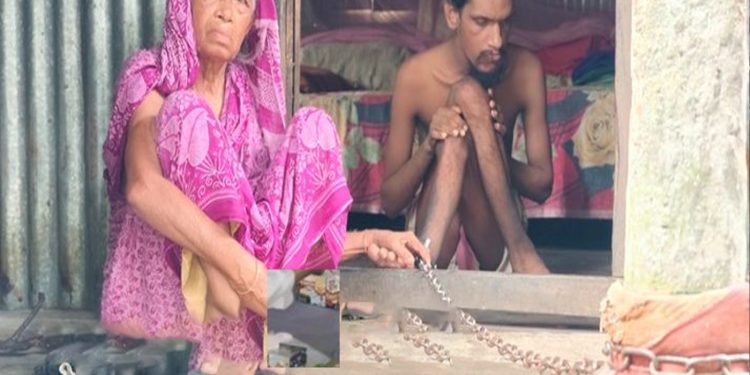 টাঙ্গাইলে শিকলে বন্দি সাইফুল ছেলেকে বাঁচাতে মায়ের ভিক্ষার জীবন