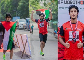 ফিলিস্তিনের পতাকা হাতে ২১ কিমি ম্যারাথন জয় তৌসিফ মাহবুবের