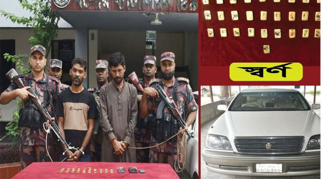 যশোরে বিজিবির অভিযানে সাড়ে ৩ কেজির বেশি সোনাসহ আটক দুই
