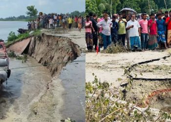 গোপালপুরে শাখারিয়া স্লুইসগেট এলাকায় প্রায় ১০০ মিটার বাঁধে ভাঙন