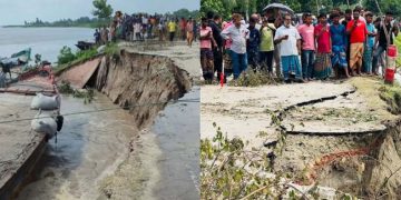 গোপালপুরে শাখারিয়া স্লুইসগেট এলাকায় প্রায় ১০০ মিটার বাঁধে ভাঙন