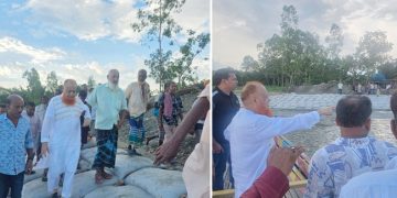নদীভাঙন রোধে জিও ব্যাগ ডাম্পিং কাজের অগ্রগতি পরিদর্শনে এমপি লাভলু